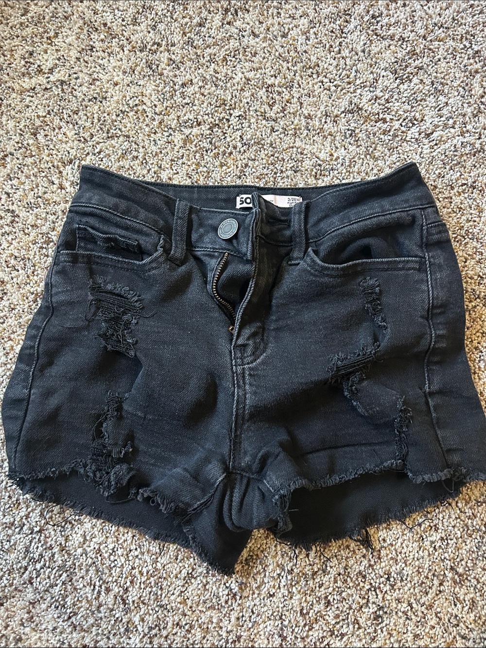 Black Distressed High-Rise Denim Shorts